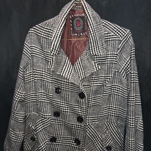 Dollhouse Wool Blend Plaid Houndstooth Peacoat 2X Plus Size Black White